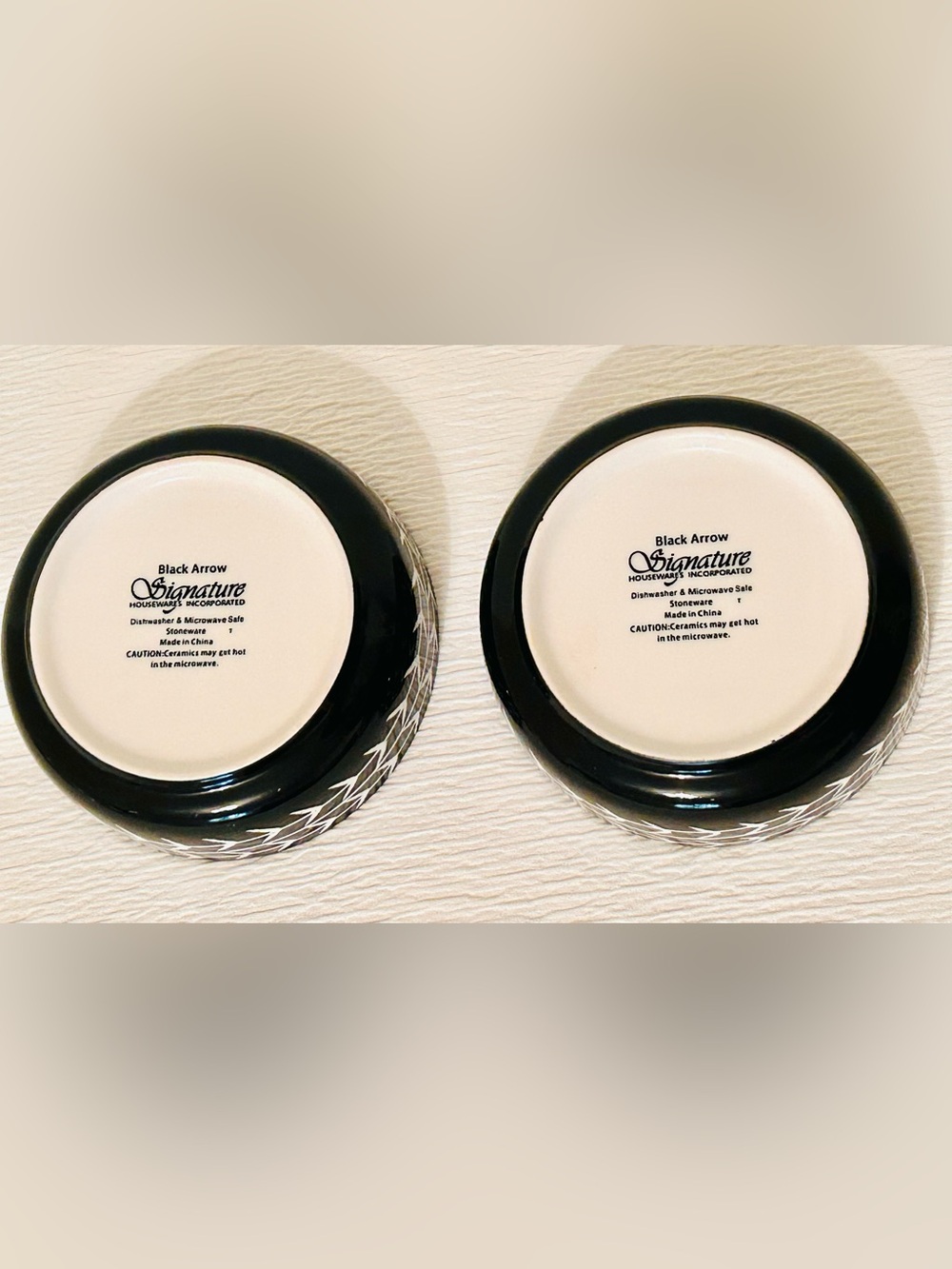 Black and Off White Ceramic Dog Bowls - Matching Set of 2 - Picture 4 of 5